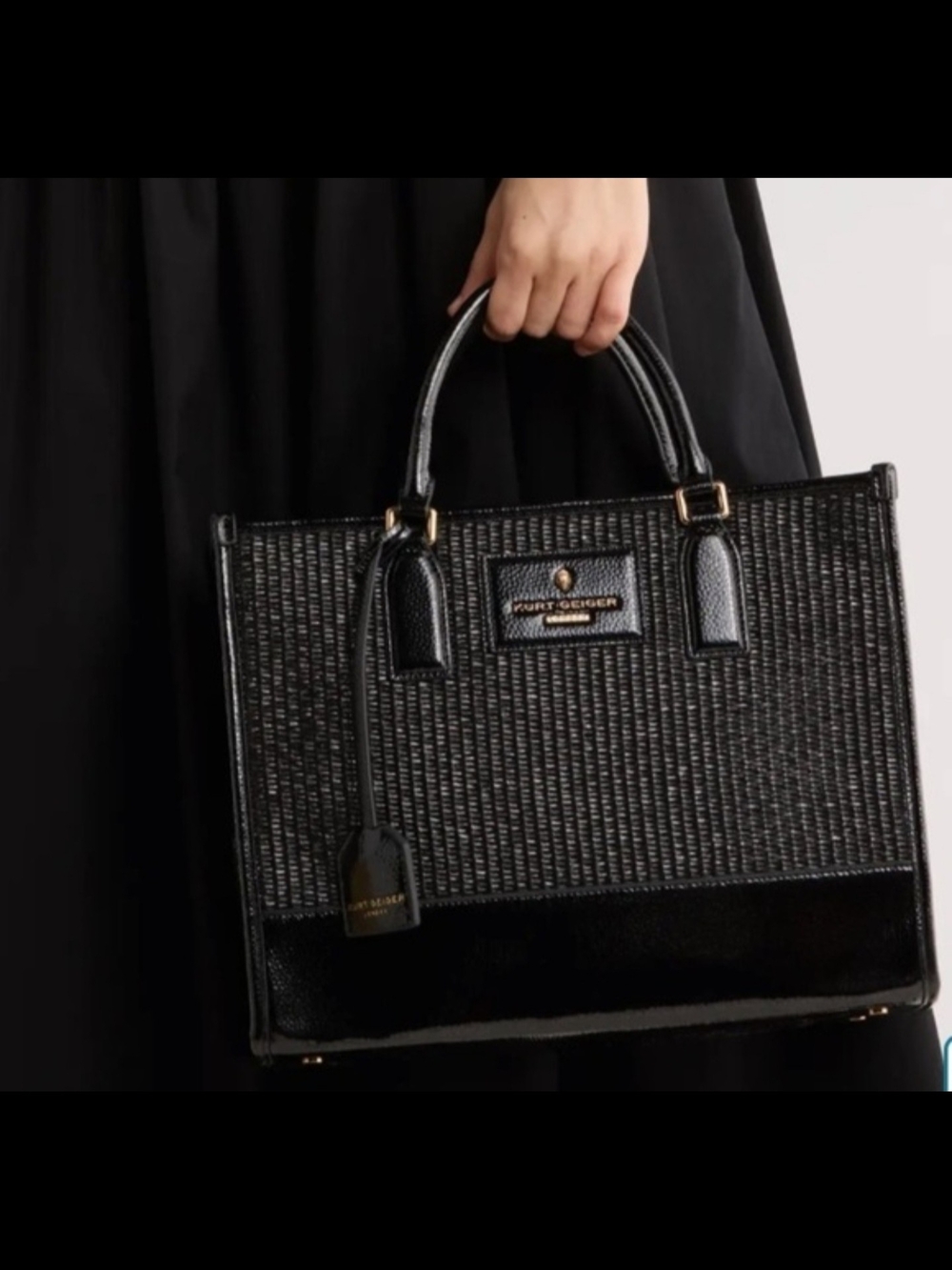 Kurt Geiger Black Woven Satchel with Patent Trim